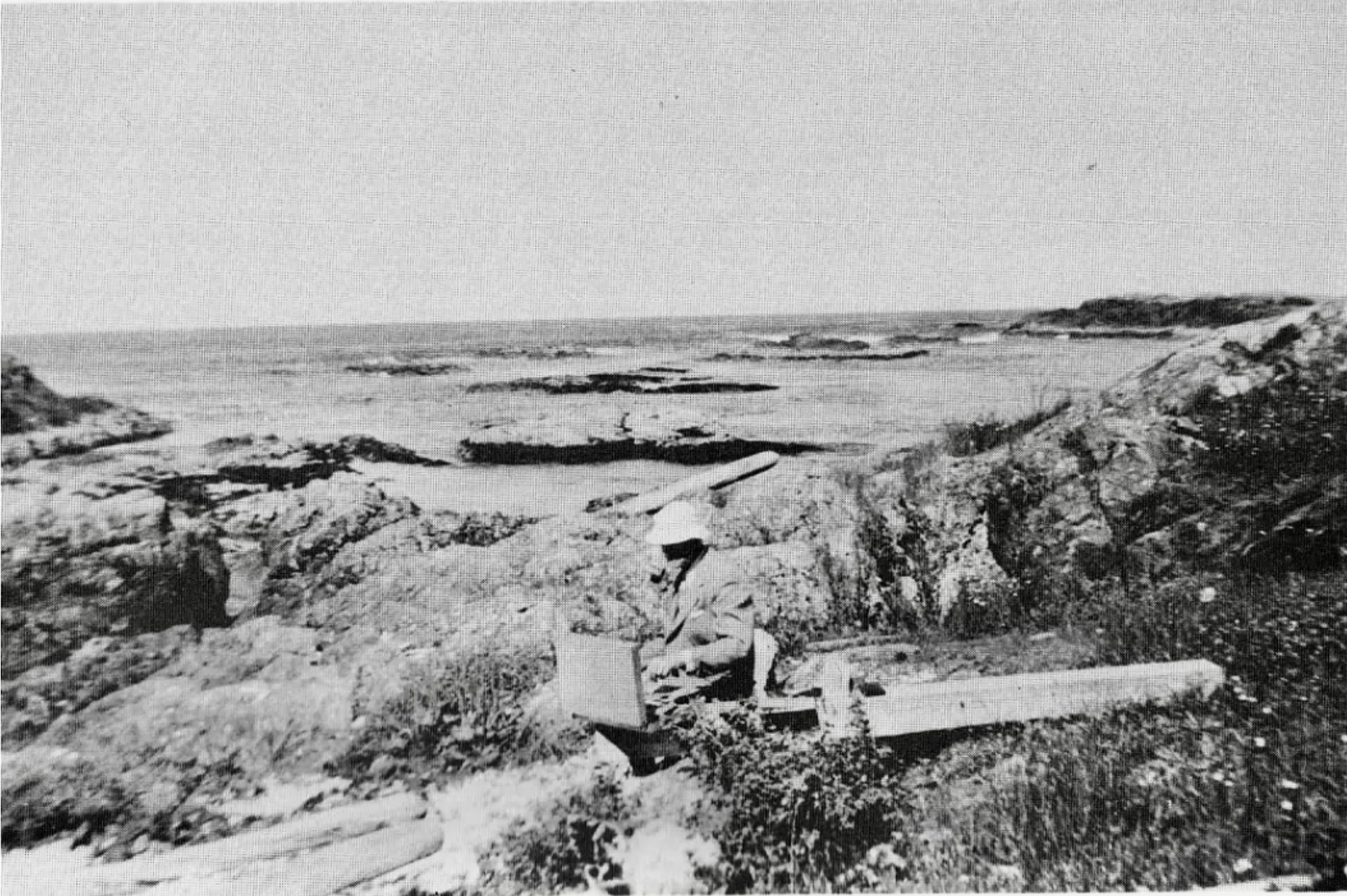 Arthur Lismer painting near Long Beach, 1958