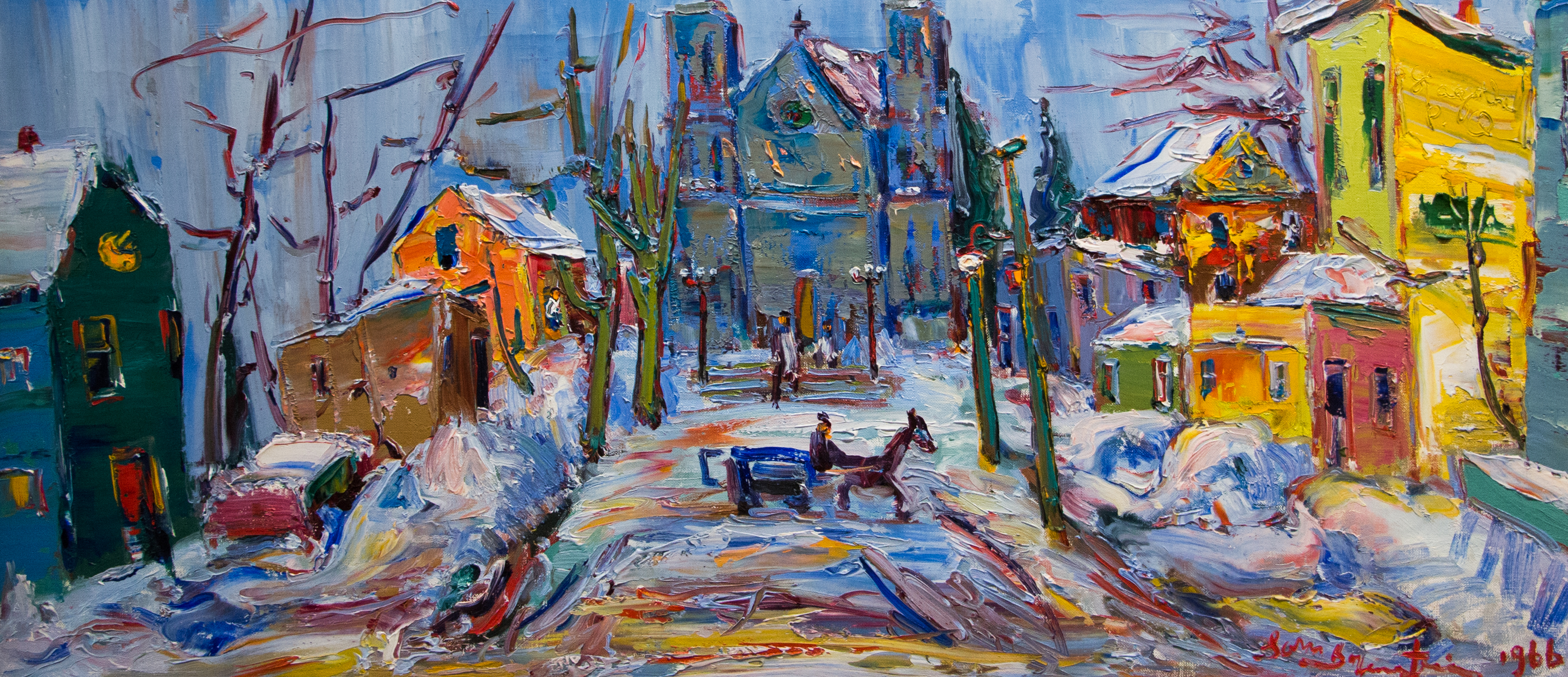 Church in Ste-Agathe, oil on canvas, 18 x 40-Large