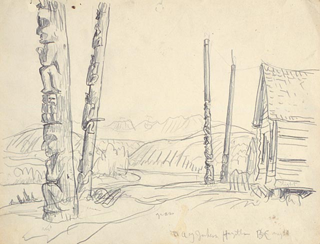 A.Y. Jackson (1882-1974) | Hazelton, C.-B., 1926 | dessin 21.3 x 27.6 cm | Propriété du Musée des beaux-arts du Canada (nº 17470r) | acheté en 1973 | Gracieuseté de la succession de la regrétée  Dre Naomi Jackson Groves